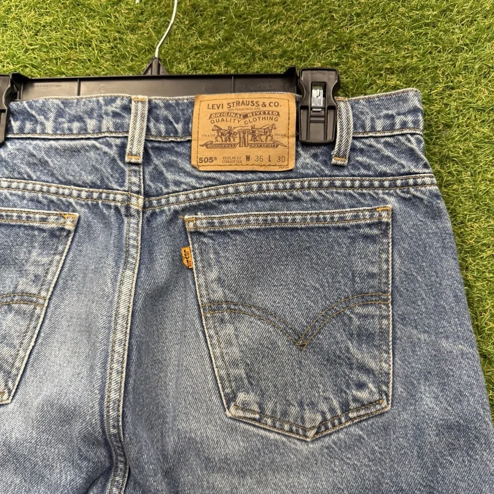 Vintage Levis 505 Jean Shorts Mens 36 Blue Medium Wash Jorts Skater Work Cut Off